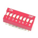 DIP bryter 8 polet rød   2,54 mm raster   5 stk
