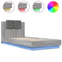  Sengeramme med hodegavl og LED-lys grå sonoma 100x200 cm 8721012277649