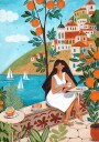 Travel poster woman in Mediterranean coast Plakat / 50x70cm