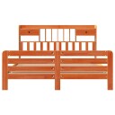  Seng med bokhylle uten madrass voksbrun 200x200 cm heltre furu 8721158411518