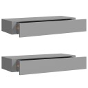 vidaXL Veggmonterte skuffehyller 2 stk gr? 60x23,5x10 cm MDF