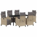  7 Delt Hage Dining Sett Beige Poly Rattan