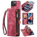 Caseme 2-i-1 Multifunksjonell iPhone 14 Plus Lommebok-deksel Rød