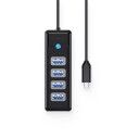 Orico PW4U C3 USB C 4x USB A 3.0 hub svart