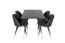 Venture Home Dipp Spisegruppe 120 cm Rund med 4 Velvet Stoler Sort/Guld