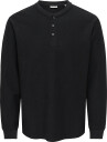 ONLY & SONS Onseddy Herringbone Ls  Henley Tee   Black   L