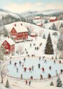 Winter Wonderland Ice Skating Scene Poster Plakat / 40x50cm
