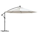 vidaXL Hengeparasoll med LED-lys og metallstang 350 cm sandfarget