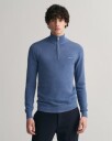 Piquestrikket bomullsgenser med half-zip i halsen DENIM BLUE MELANGE XXL