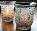 Telysglass frostet sølv med perlepynt lite