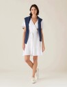 Lexington Clothing Belted Linen V Neck Dress   White   L