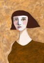 Expressive Portrait Lady with Bob Haircut green eyes Plakat Plakat / 30x40cm