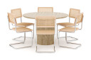 Scandinavian Choice Uppveda Rundt Spisebord 130 cm med travertin look med 6 stk Build Spisestoler Beige