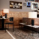 Gubi - Gravity Table Lamp Small Canvas/black Marble - Bordlamper - Space Copenhagen - Beige,Svart