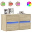  Vegghengte TV-benker med LED 2 stk sonoma eik 41x31x45 cm