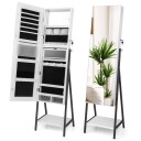 Smykkeskap med speil og 3 farget LED belysning 41,5 x 37 x 157 cm hvit