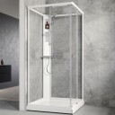 Macro Flow Rett Dusjkabinett, m/armatur 81x81 cm, Hvit/Klarglass, Hvit bakvegg