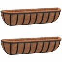  Plantekasser 2 stk med kokosfiberinnlegg svart 61x19x16 cm stål
