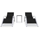 vidaXL Solsenger 2 stk med bord aluminium svart