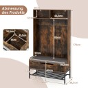 4 i 1 garderobe med benk & Skoskap & 3 kroker klesstativ klesstativ brun