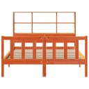  Seng med bokhylle uten madrass voksbrun 160x200 cm heltre furu 8721158605115