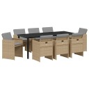  9 Delt Hage Spisebordsett med Puter Beige Poly Rotting
