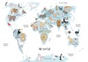 Illustrated Map of the World with Cute Animals  Poster Plakat / 30x40cm