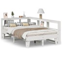  Seng med bokhylle uten madrass hvit 140x190 cm heltre furu