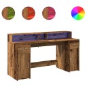  Skrivebord med LED-lys gammelt tre 160x55x91 cm konstruert tre
