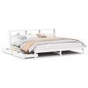  Seng med bokhylle uten madrass hvit 200x200 cm heltre furu 8721158409737