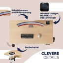 Høydejusterbart skrivebord beige 120x60cm – trådløs lader