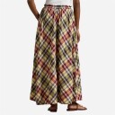 Ralph Lauren Plaid Cotton Drawstring Maxiskirt Red/Yellow/Green Multi