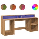  Skrivebord med LED-lys artisan eik 200x55x91 cm konstruert tre