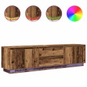 TV benk med LED lys gammelt tre 193,5x41x50 cm