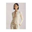 Lauren Ralph Lauren Cable Knit Cotton Blend Cardigan   Cream   M