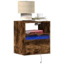  Vegghengte nattbord med LED-lys 2 stk røkt eik 3307984