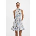 By Malina Kjole Fern Halterneck Ruffled Mini Dress Blå