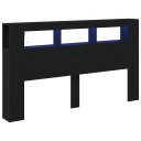  Oppbevaringshodegavl med LED lamper Svart Eik 180x18,5x103,5 cm