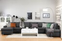 Crazy 6 seters Høyrevendt U formet XX Large Sofa med Divan og Sjeselong i Stoff   Mørk grå