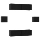  TV benksett Veggmontert 6 pcs Svart eik Konstruert tre