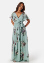 Goddiva Flutter Floral Maxi Dress Duck Egg XL (UK16)