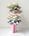 Maison Deux Checkerboard Putetrekk 50x50 Mørk Grønn/Rosa