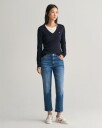 Kabelstrikket bomullsgenser med stretch og v-hals EVENING BLUE M