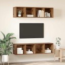  Vegghylle for TV Veggmontert 4 pcs Gammelt tre 37 x 37 x 72 cm