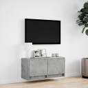  Vegghengt TV-benk med LED-lys betonggrå 80x31x35 cm 852358