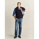 Gant Lambswool Kabelstrikket Vest Herre Evening Blue Størrelse M