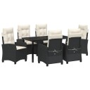  7 Delt Hage Spisesett med Puter - Svart Poly Rattan