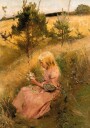 Girl Picking Flowers By Richard Bergh Plakat Plakat / 21x30cm