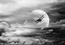 Biplane Moon Flight Plakat / 21x30