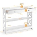 Hvitt konsollbord med 3 etasjer skuff og hyller – 100x30x80 cm